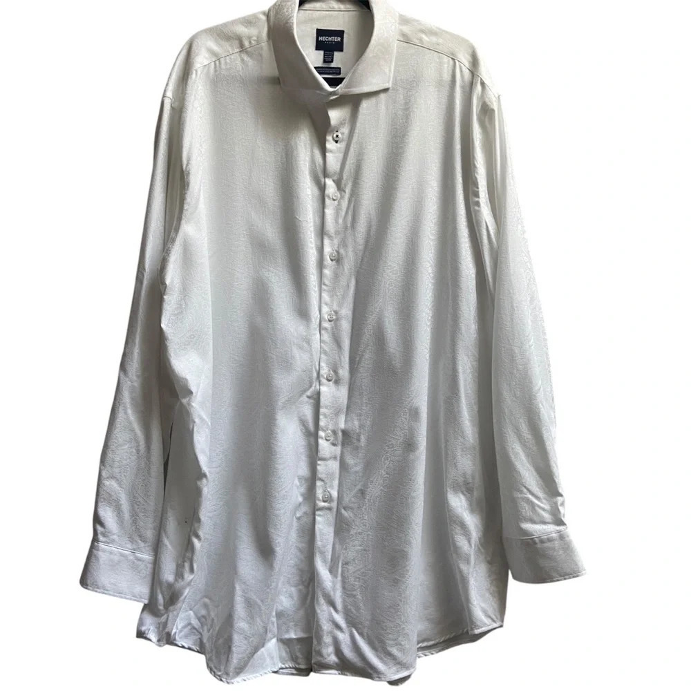 Hechter Paris White Paisley Textured Button Up Shirt Modern Fit 2XT